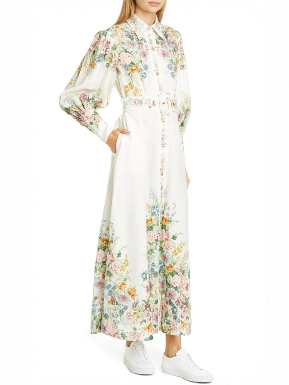 Zimmermann Wavelength Floral Long Sleeve Linen Maxi Dress size 1